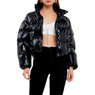 New Puffer Jacket Women Sexy Down Jacket Arrival Vinyl New Winter Short Bomber Jacket Knitted Thick