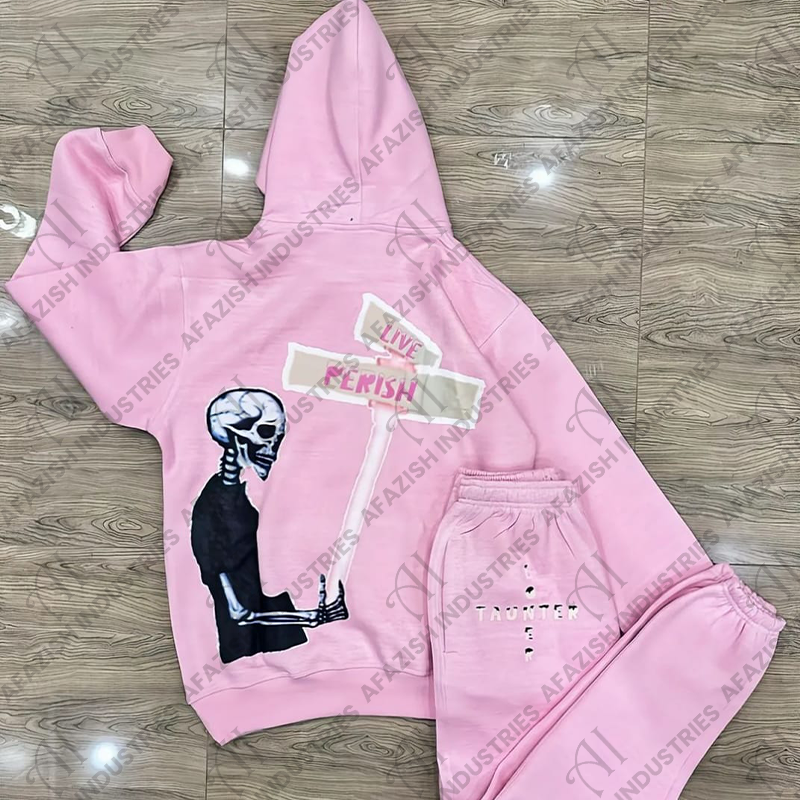 Unisex thick 100% cotton sweat suit sweatpants and hoodie set custom logo  screen print  pink sweatsuit or jogging suit