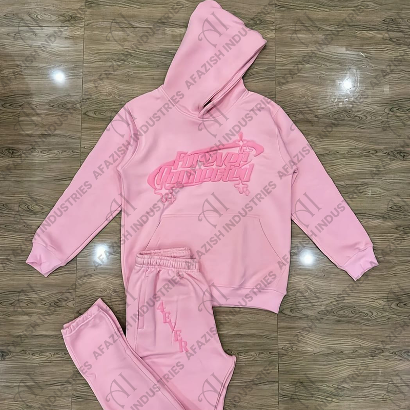 Unisex thick 100% cotton sweat suit sweatpants and hoodie set custom logo  screen print  pink sweatsuit or jogging suit