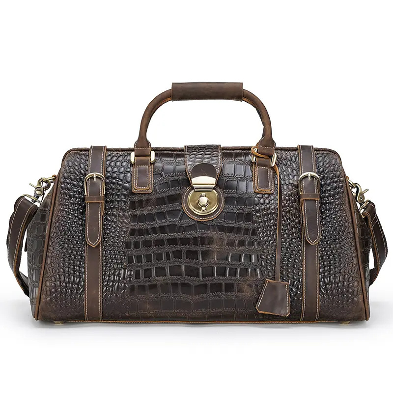 OEM Wholesale Customized Luxury Genuine Leather Crocodile Embossed Weekend Travel Bag Leather Luggage bag