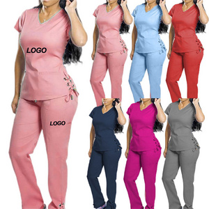 custom logo jogger v neck scrubs uniforms trendy medical greys new 2023 black xs hospital scrub women navy scrubs