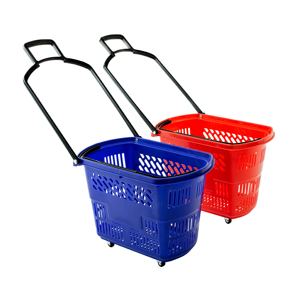 YM-1 Wholesale Plastic Retail Store Carry Supermarket Shopping Baskets grocery rolling basket shopping trolleys cart