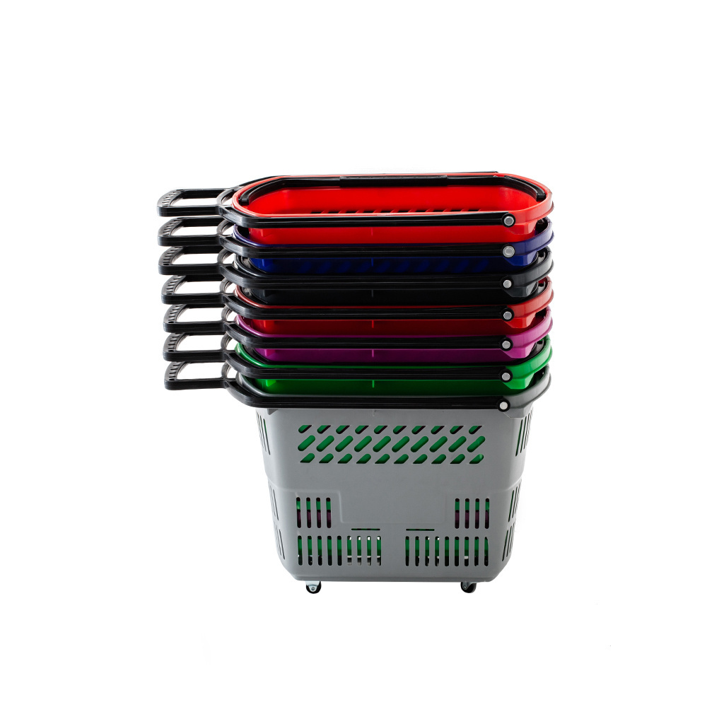 YM-1 Wholesale Plastic Retail Store Carry Supermarket Shopping Baskets grocery rolling basket shopping trolleys cart