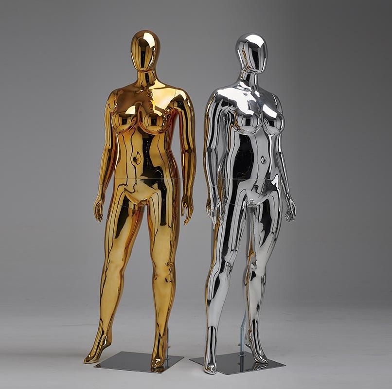 factory direct sale abstract egg head Plus size woman plastic chrome gold mannequin oversize size mannequin for clothing store