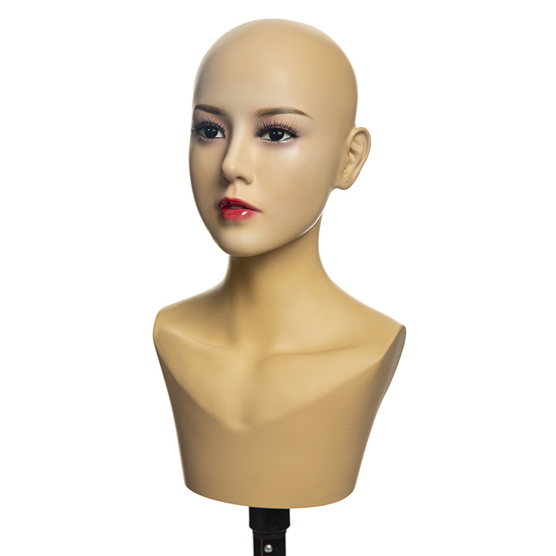 Wholesale Realistic Wall Mounted Mannequin Head Jewelry Display Fashion Asian Face Head Mannequin for Wig