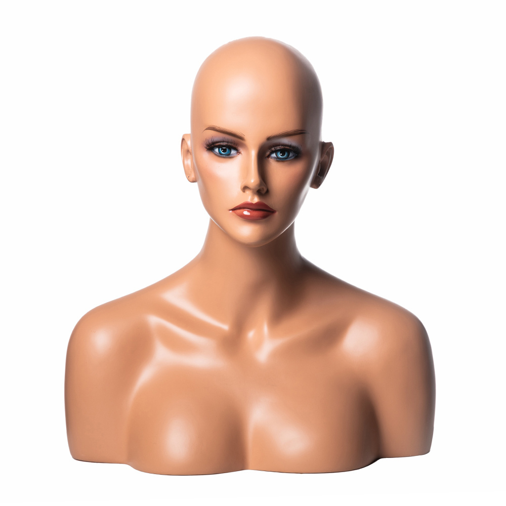 H5 Fiberglass mannequin head for  wig display female head mannequin with shoulder