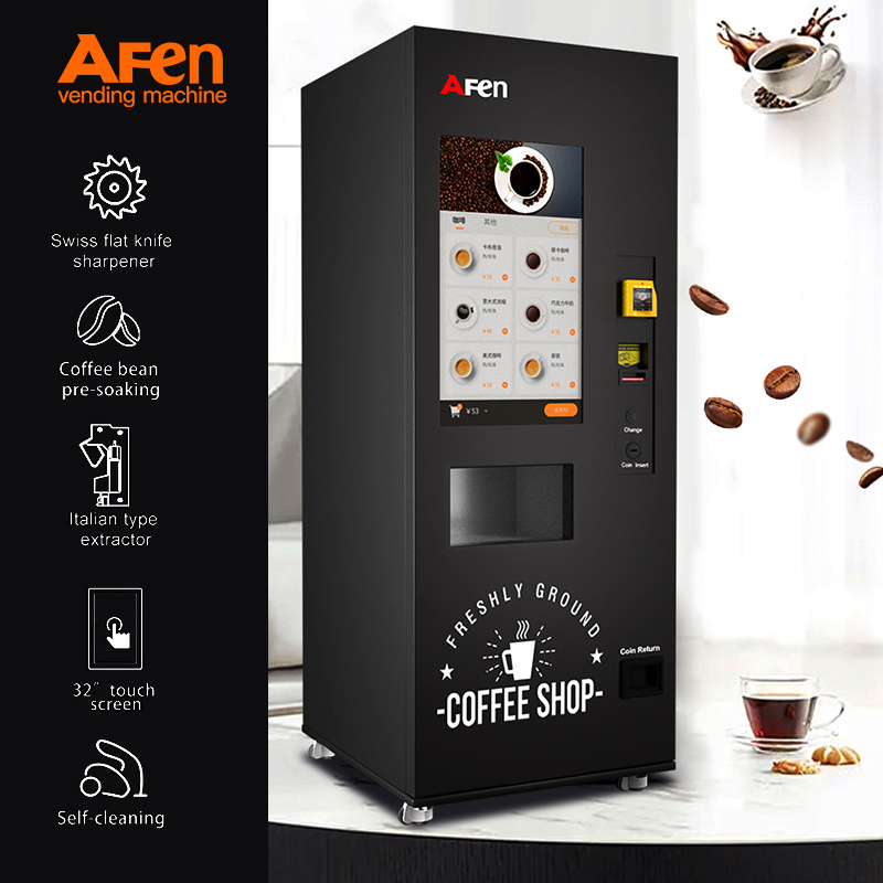 AFEN Automatic Hot Fresh Ground Smart Coffee Vending Machine with Cash Coin Acceptor Credit Card