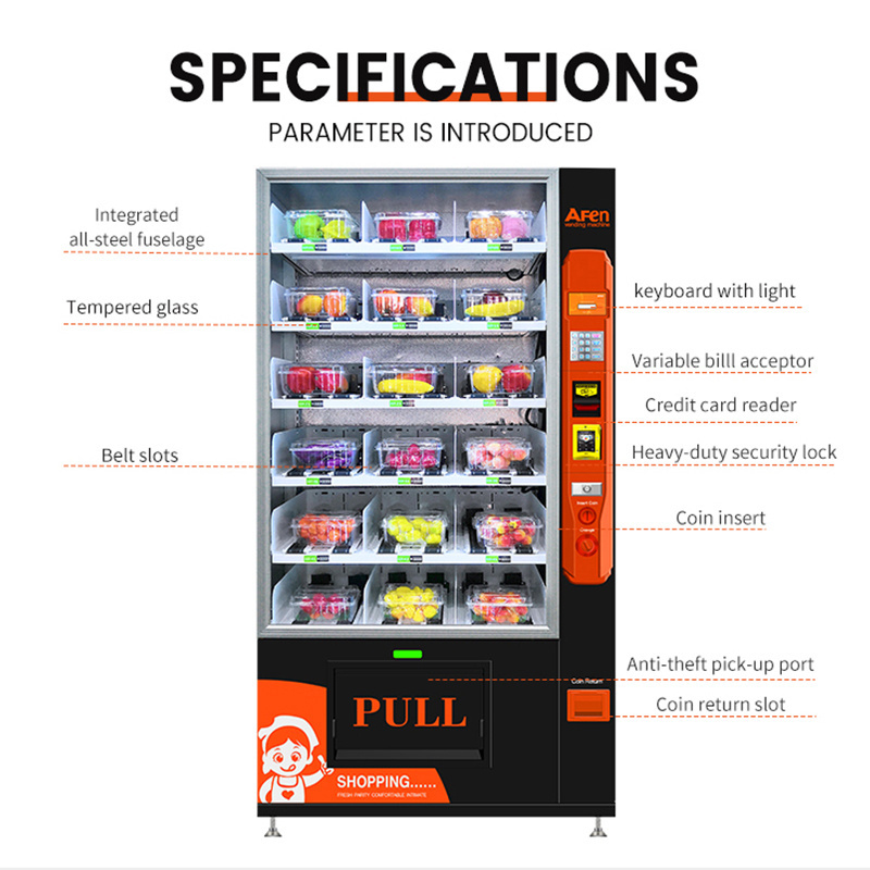 AFEN national automated salad vending machine peanut butter sushi vending machine with refrigerated system