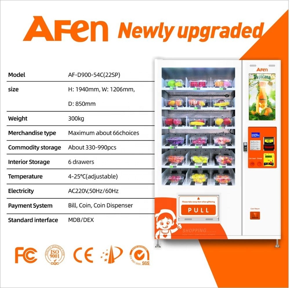 AFEN Elevator Conveyor And Sushi Mini Canteen Champagne Cotton Vending Machine With Lcd Advertising Screen