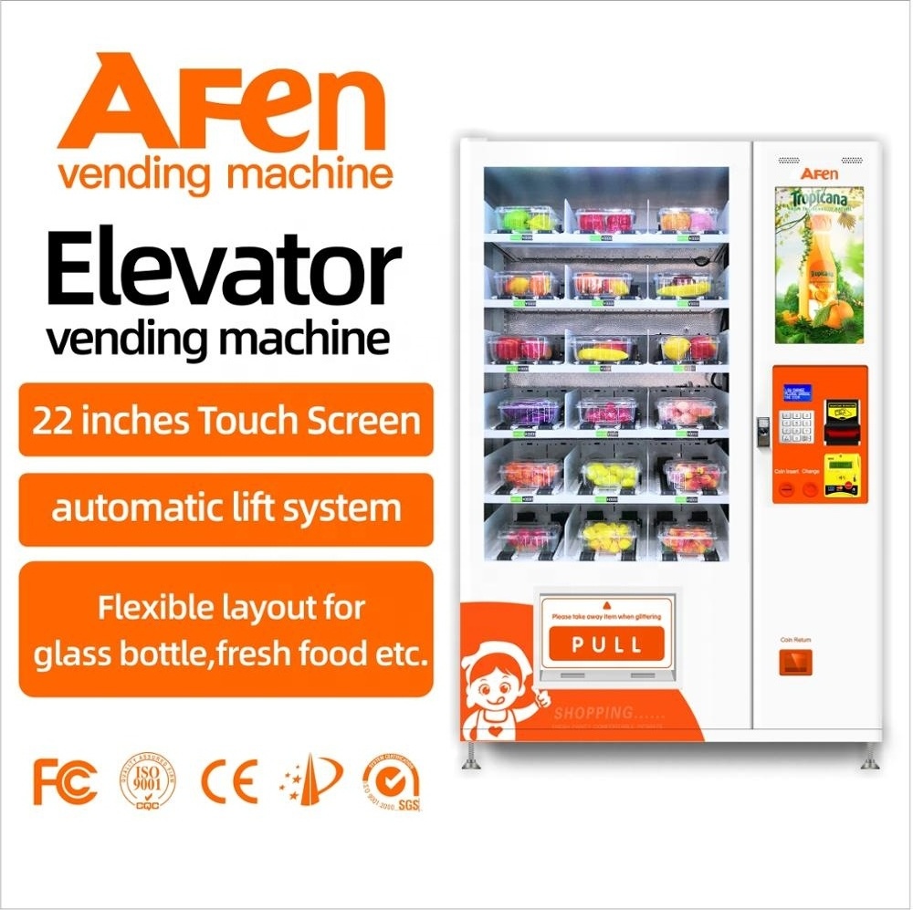 AFEN Elevator Conveyor And Sushi Mini Canteen Champagne Cotton Vending Machine With Lcd Advertising Screen