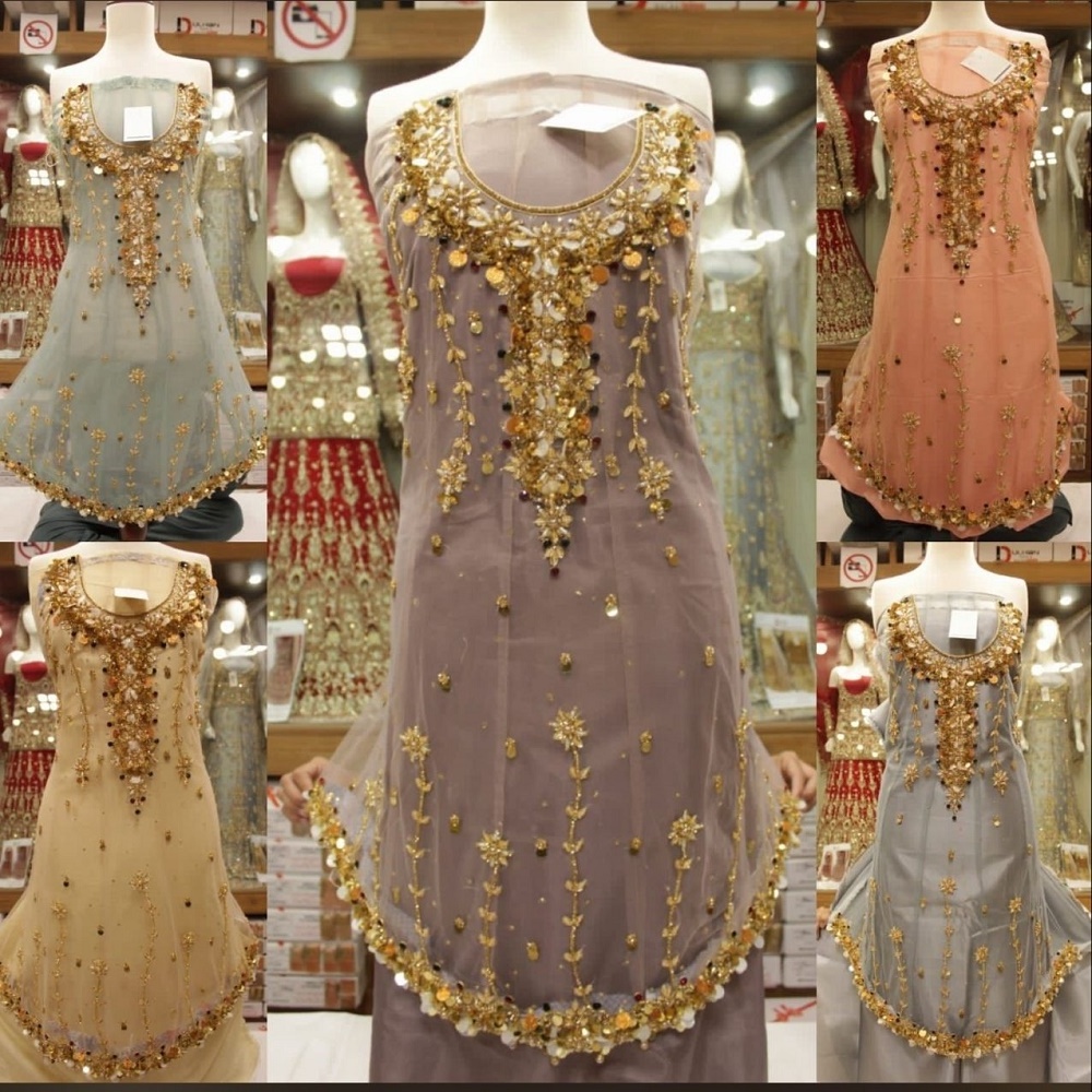 Arabic Formal Dresses with Combination of Tilla Gota Kinari and Handmade Work 2 Piece Suits on Chiffon Organza and Silk