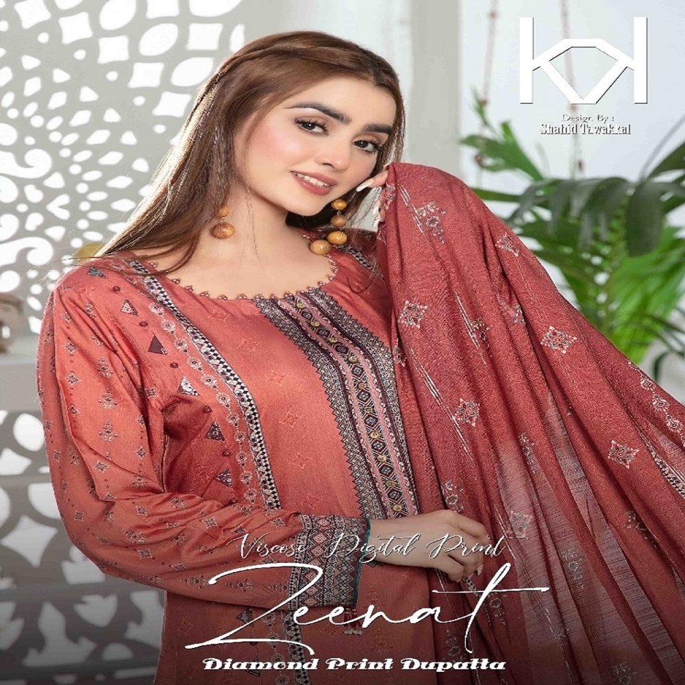 Top Branded Pakistani Viscose Lawn 3 Piece suits for girls with Digital Print by Tawakkal Original branded suits by Fashion Desi