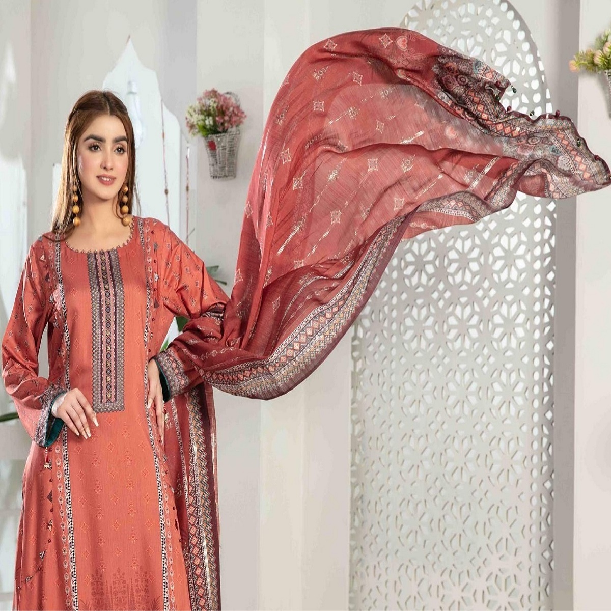 Top Branded Pakistani Viscose Lawn 3 Piece suits for girls with Digital Print by Tawakkal Original branded suits by Fashion Desi