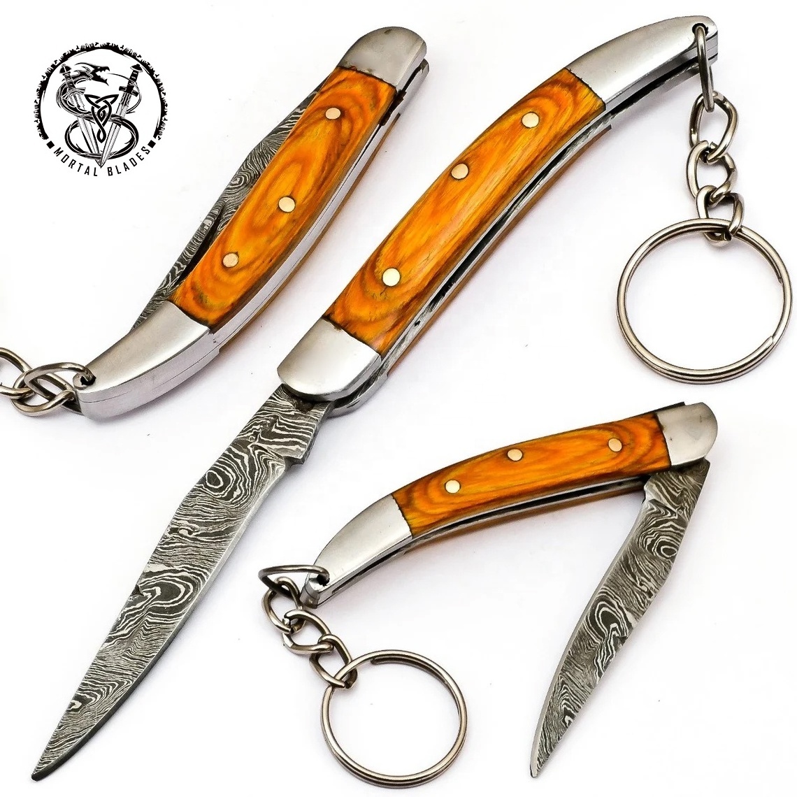 Wholesale Custom Handmade Damascus Steel Folding Knife Keychains Folding Pocket Knife Keychains