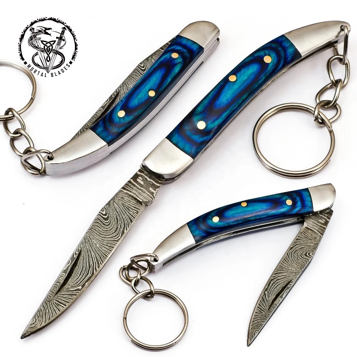 Wholesale Custom Handmade Damascus Steel Folding Knife Keychains Folding Pocket Knife Keychains