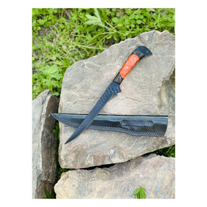 Multi-Purpose Outdoor Fishing Knife with Wengi Wood Handle and Protective Leather Sheath Kitchen Fish Fillet Knife