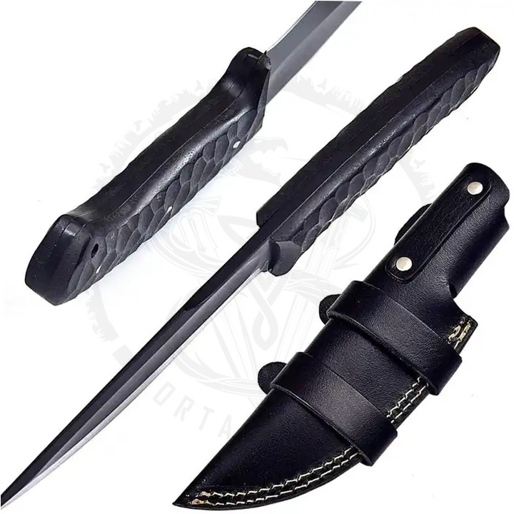 High Quality Custom Design Hunting Knife Outdoor Knife Handmade 1095 Carbon Steel Black Fixed Blade Knife With Leather Sheath