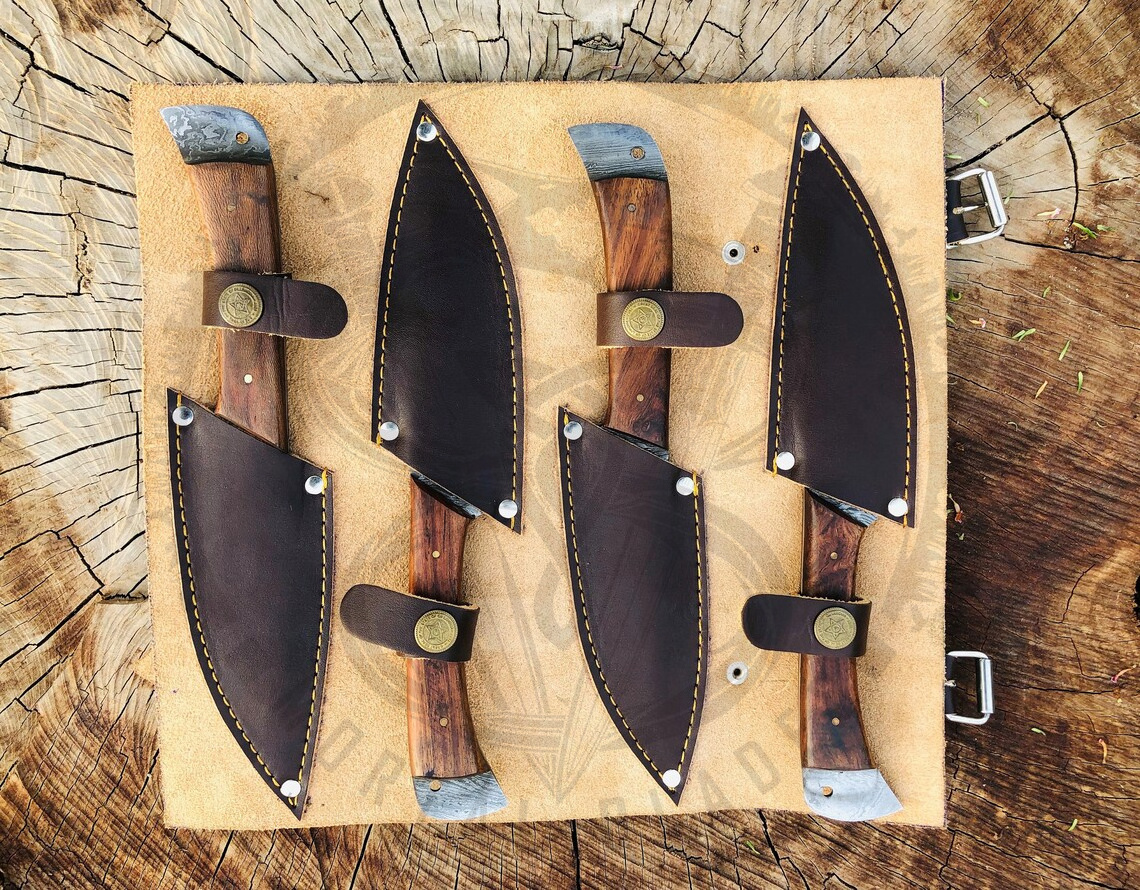 Hand Forged Steak Knives Damascus Stainless Steel Steak Knife Set Rose Wood Handle Steak Knives