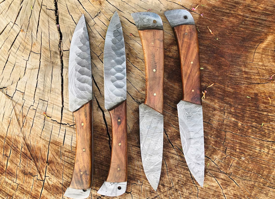 Hand Forged Steak Knives Damascus Stainless Steel Steak Knife Set Rose Wood Handle Steak Knives