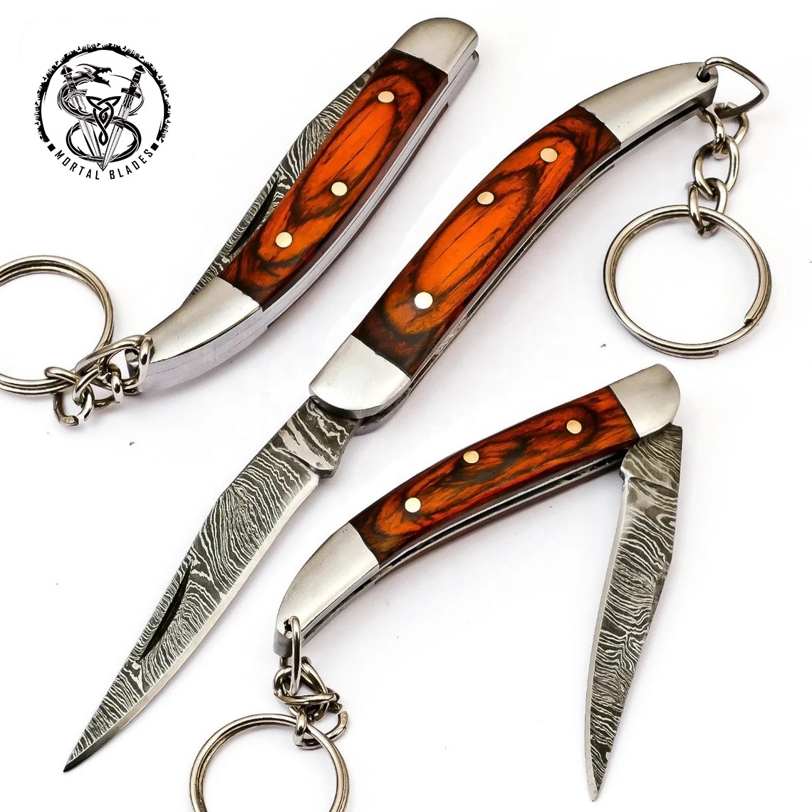 Wholesale Custom Handmade Damascus Steel Folding Knife Keychains Folding Pocket Knife Keychains