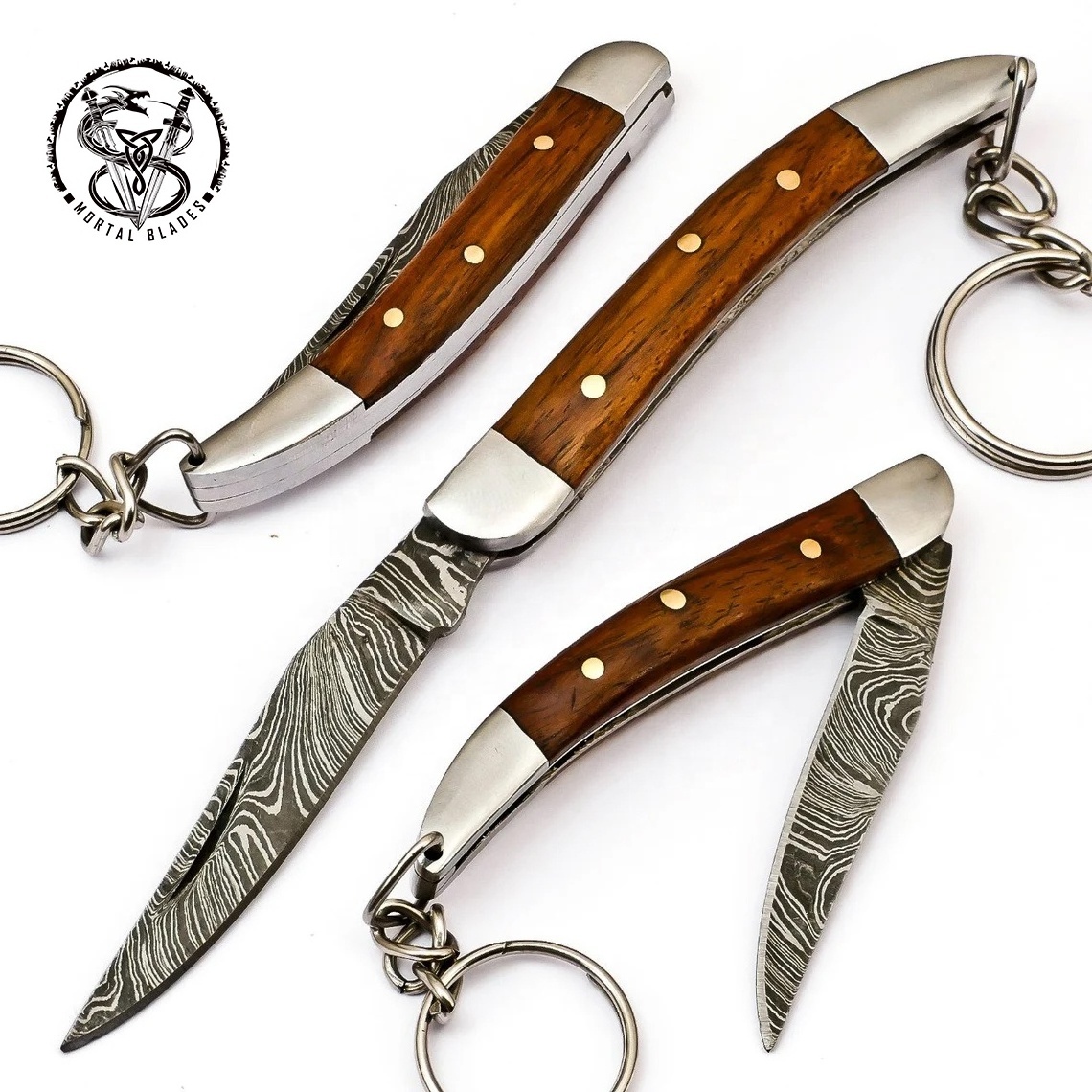 Wholesale Custom Handmade Damascus Steel Folding Knife Keychains Folding Pocket Knife Keychains