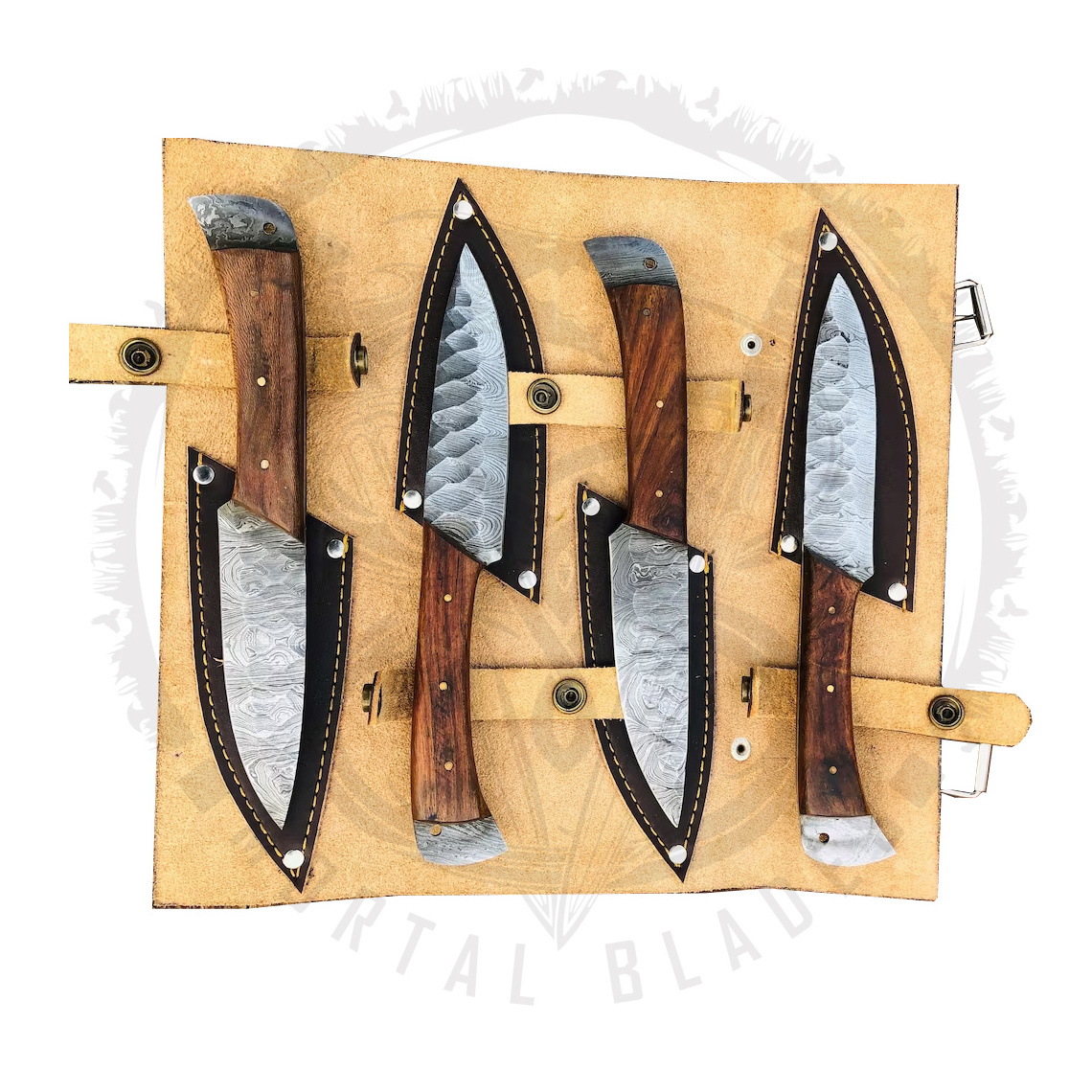 Hand Forged Steak Knives Damascus Stainless Steel Steak Knife Set Rose Wood Handle Steak Knives