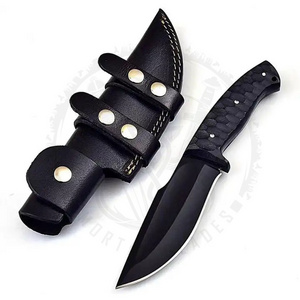 High Quality Custom Design Hunting Knife Outdoor Knife Handmade 1095 Carbon Steel Black Fixed Blade Knife With Leather Sheath