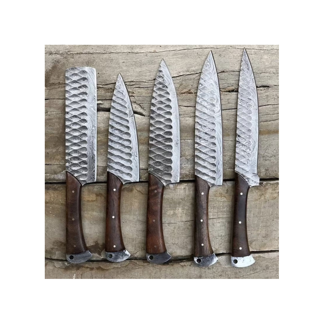 Hand Forged Damascus Steel Chef's Knife Set of 5 BBQ Knife Kitchen Knife Set with Leather Bag