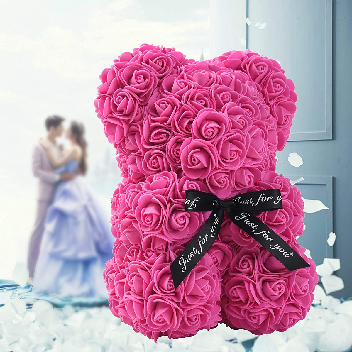 New Arrival Foam/PE Rose Bear with flowers Boquets For Valentines Day Gifts