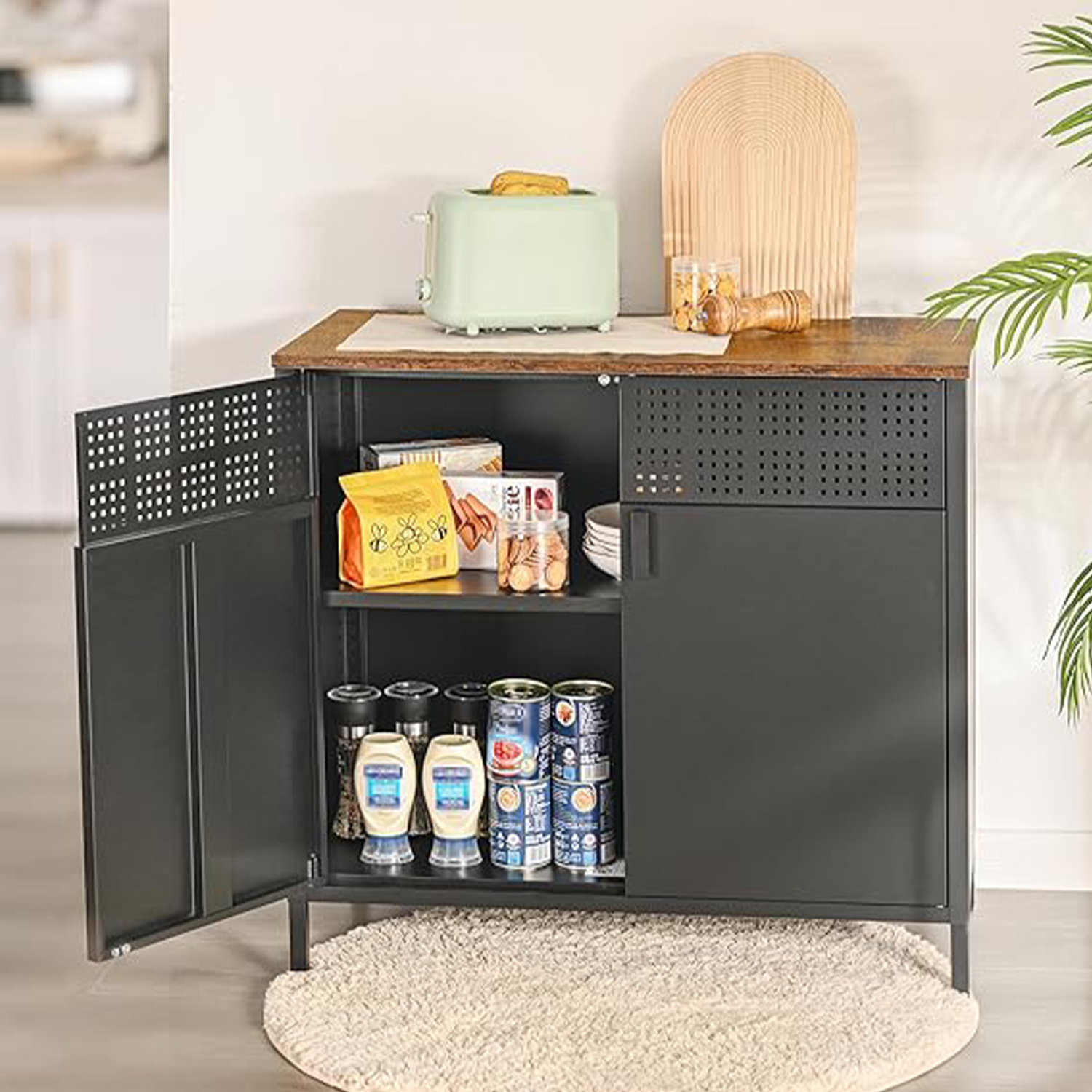 Metal Storage Cabinet with Lock,Steel Locker Cabinet with Removable Shelve Black Storage Cabinets for Home,Garage,Office,Bedroom