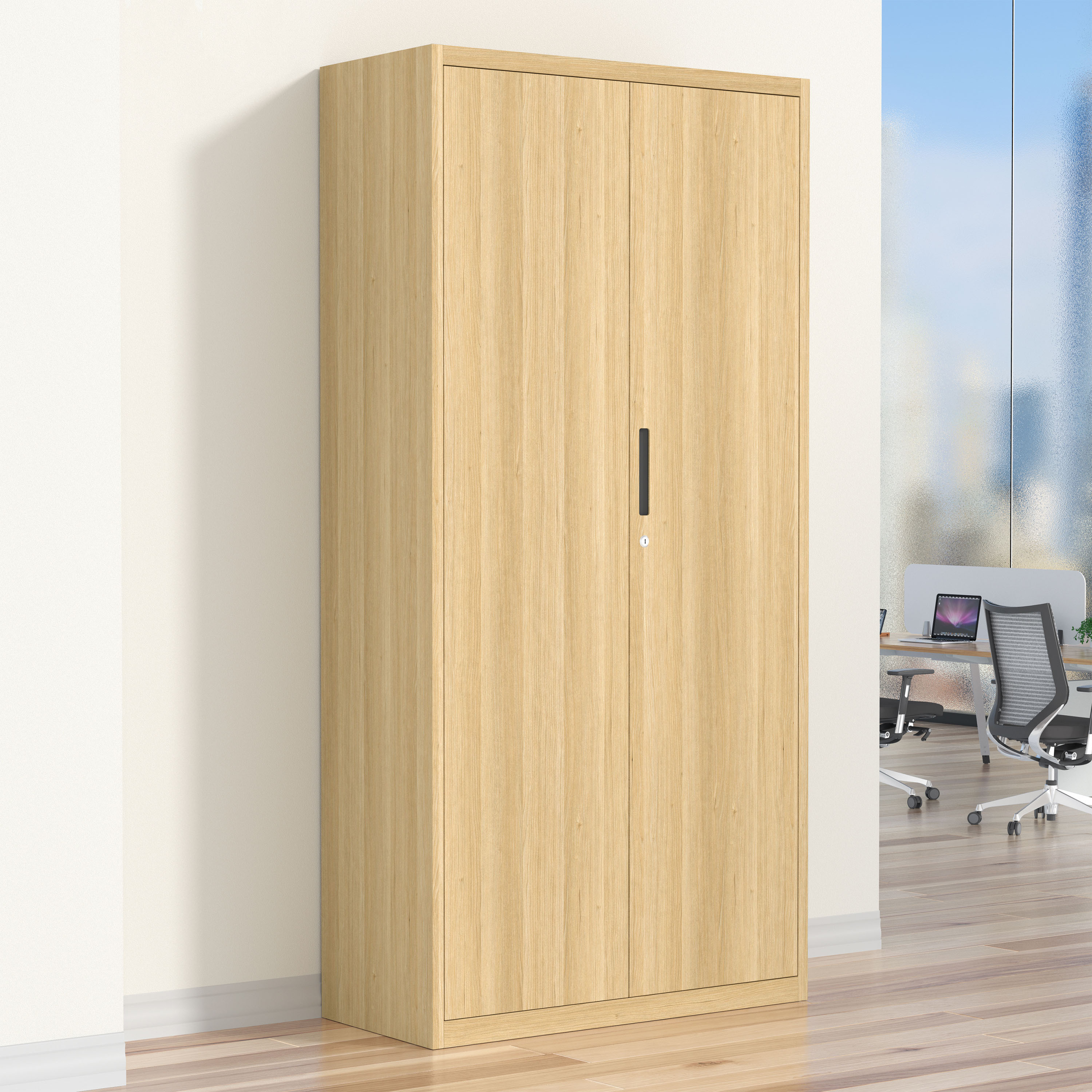 Commercial Furniture Steel Lock 2 Door Cherry wood grain modern fashion wall wardrobe designs metal locker display cupboard