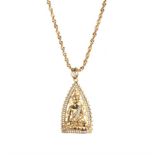 Cambodian Style Gold Buddha Buddhism Pendant Necklaces Cubic Zirconia Thailand Vietnam Laos Jewelry