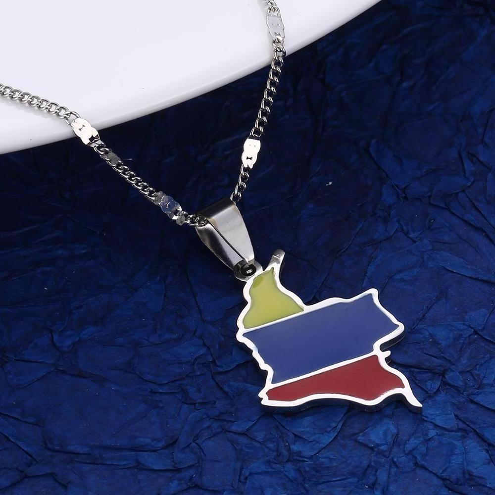 Trendy Exquisite Colombia Map Pendant Necklace Colombian Flag Map Charm Jewelry