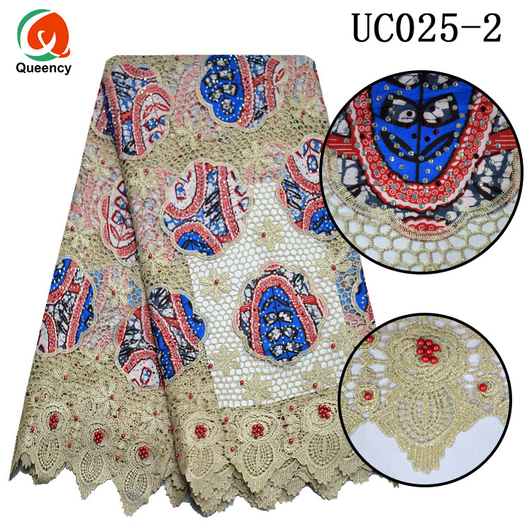 Queency African Ankara Cotton Wax Lace Fabric New Wax Cord Lace For Women Wedding Party Dress