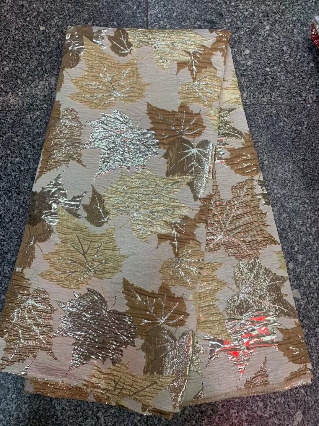 AF Fashion Jacquard Lace Fabric Nigerian Net Lace High Quality Leaf Design Brocade organza Fabric for Bridal Lace Materials