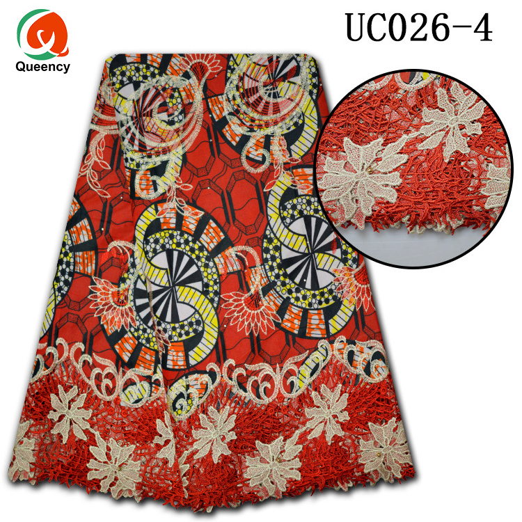 Queency African Ankara Cotton Wax Lace Fabric New Wax Cord Lace For Women Wedding Party Dress