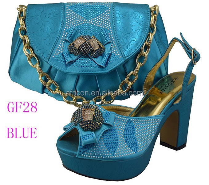 Supplier in Guangzhou shopper bag matching shoe and bag set of GF28 blue