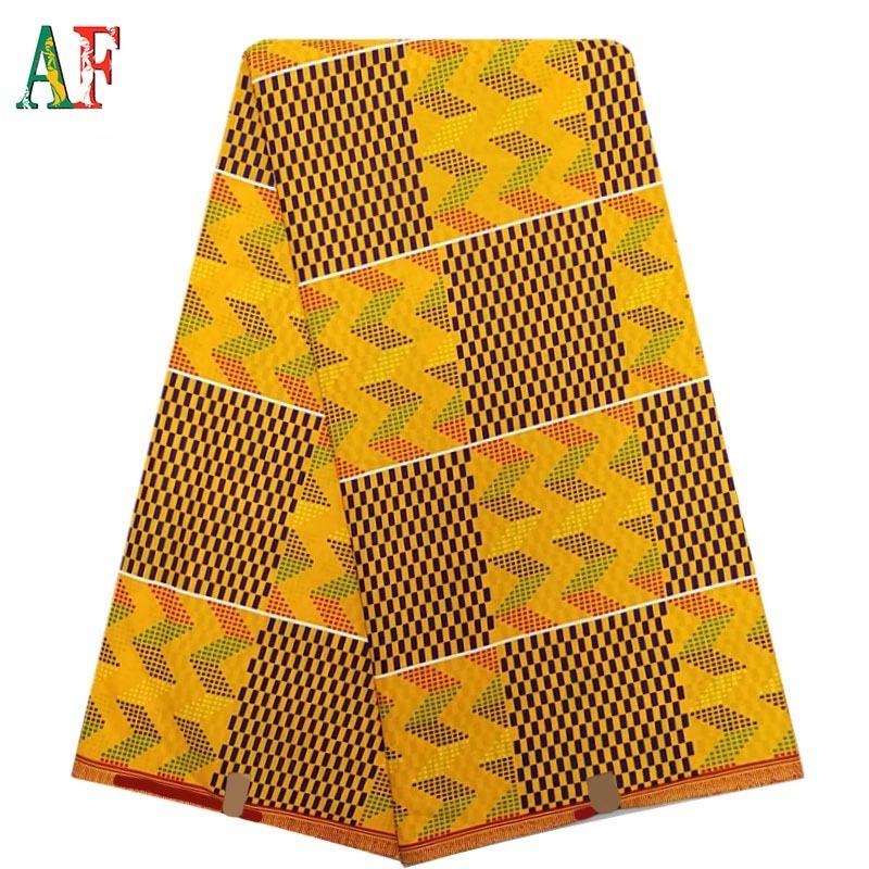 AF Available African Soft 100%Cotton Wax Fabric Holland Quality Gold Kente Wax Printing Fabric