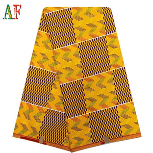 AF Available African Soft 100%Cotton Wax Fabric Holland Quality Gold Kente Wax Printing Fabric