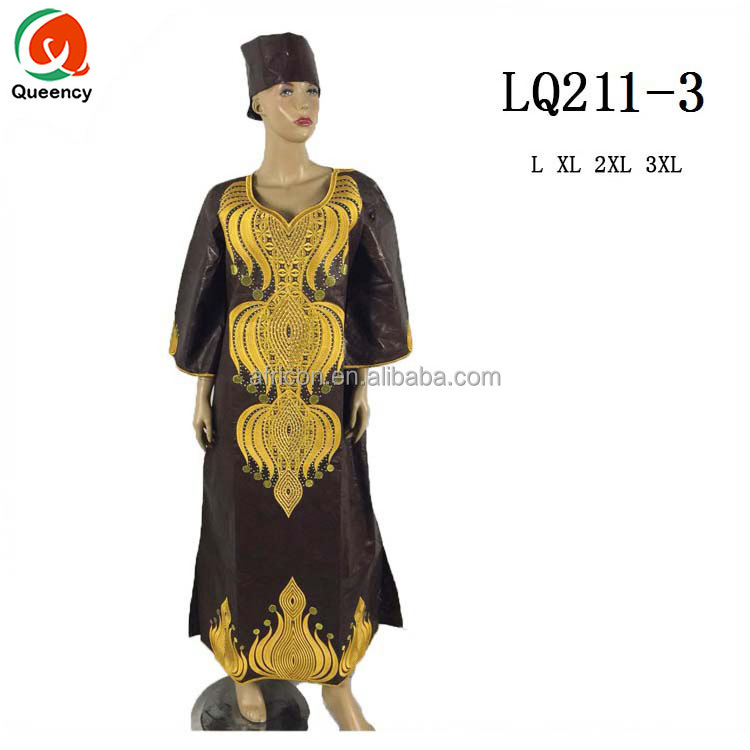 LQ211 Queency Multi Colors African Guinea Brocade Bazin Design Nigeria Wedding Evening Dress for Women Fashion