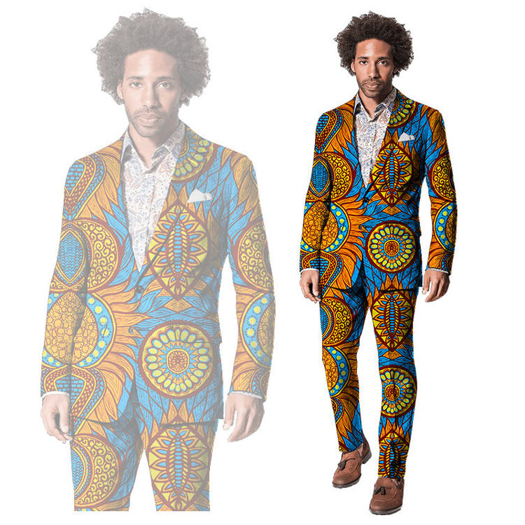 Queency Custom Traditional Cotton African Wax Suit Men Plus Size With Pocket Dashiki Clothing