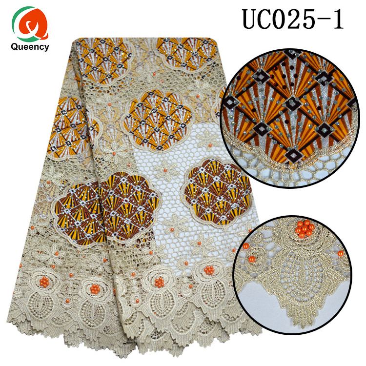 Queency African Ankara Cotton Wax Lace Fabric New Wax Cord Lace For Women Wedding Party Dress