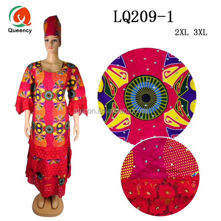 LQ208 Queency Beautiful African Fashion Design Ankara Dress for Women Wax Skirts and Blouse with Stones