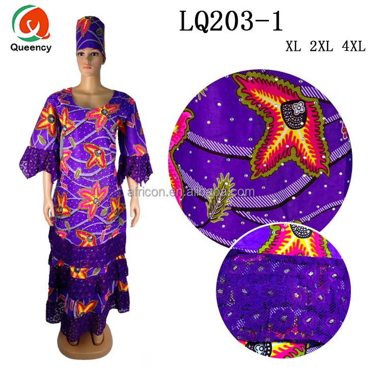 LQ208 Queency Beautiful African Fashion Design Ankara Dress for Women Wax Skirts and Blouse with Stones