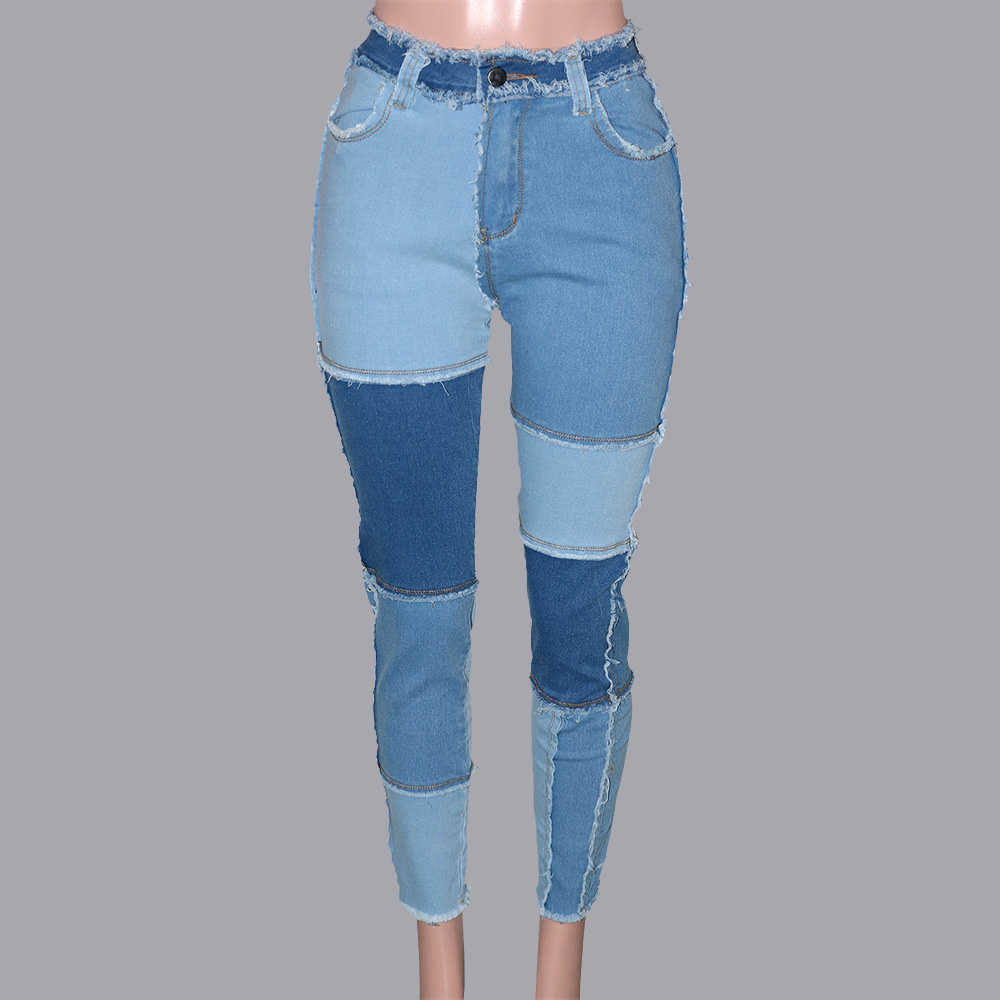 Ladies jeans high waist brushed fringe slim pencil trousers fashion casual stitching cloth