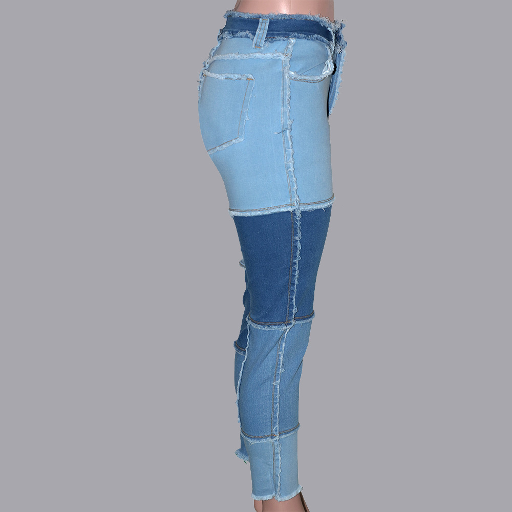 Ladies jeans high waist brushed fringe slim pencil trousers fashion casual stitching cloth