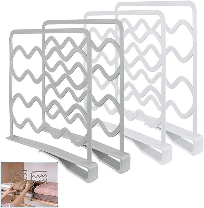 New Design Adjustable Plastic Closet Shelf Divider Multifunction Wardrobe Clothing Organizer