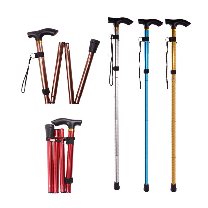 Nordic Folding Cane Aluminum Tourist Easy Collapsible Old Man With Grabber Walking Hiking Sticks