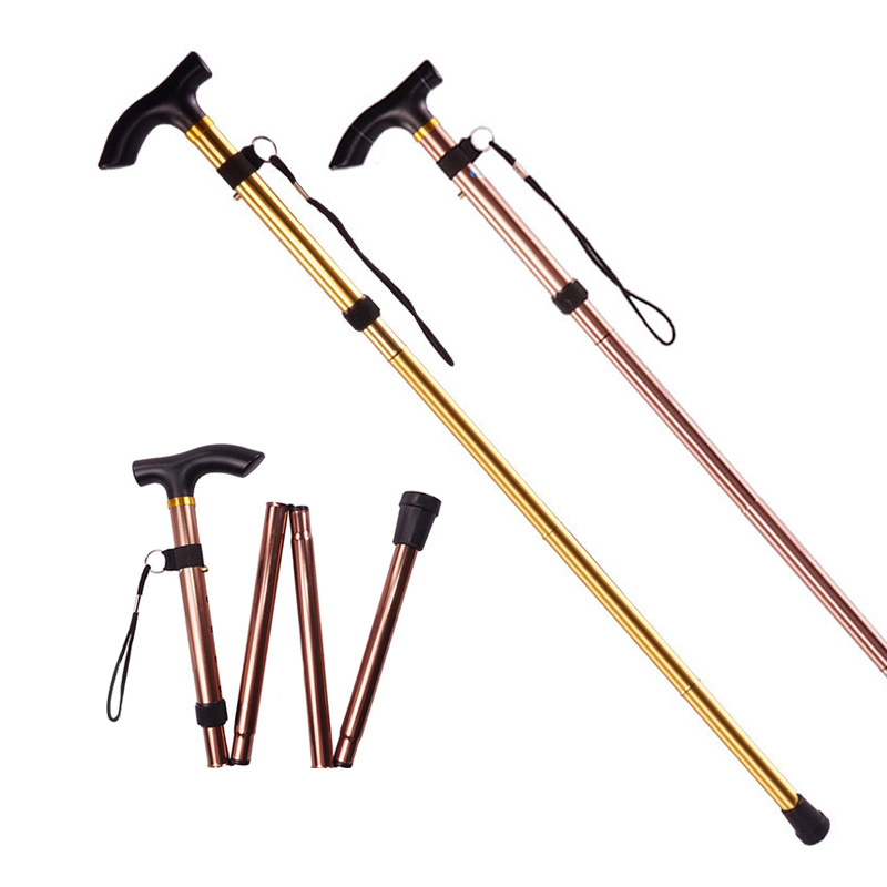 Nordic Folding Cane Aluminum Tourist Easy Collapsible Old Man With Grabber Walking Hiking Sticks