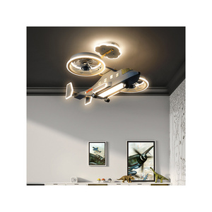 Fan Airplane chandelier lights Children's room Boy bedroom Creative combat helicopter model room lighting